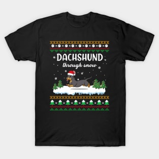 Dachshund Through Snow Funny Christmas Costume T-Shirt